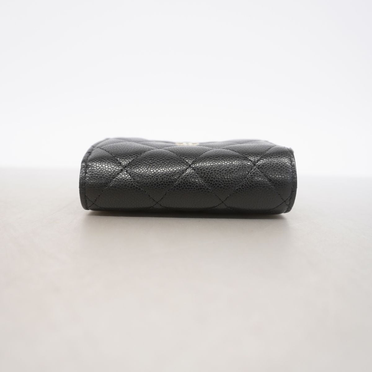 Chanel Trifold Wallet Quilted Caviar Leather Black Champagne Gold — view 2