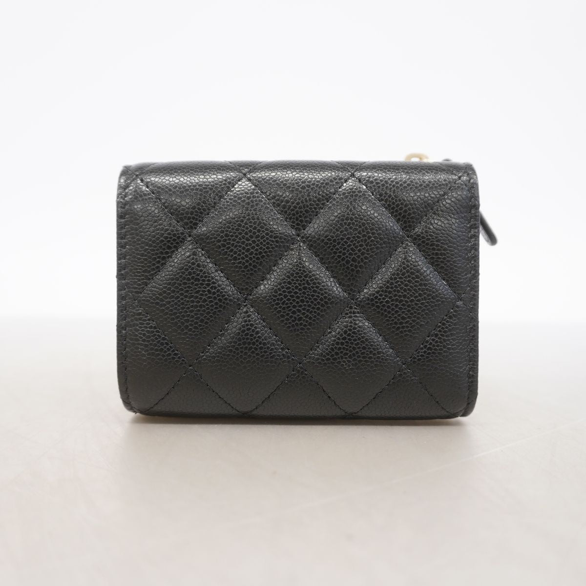 Chanel Trifold Wallet Quilted Caviar Leather Black Champagne Gold — view 6