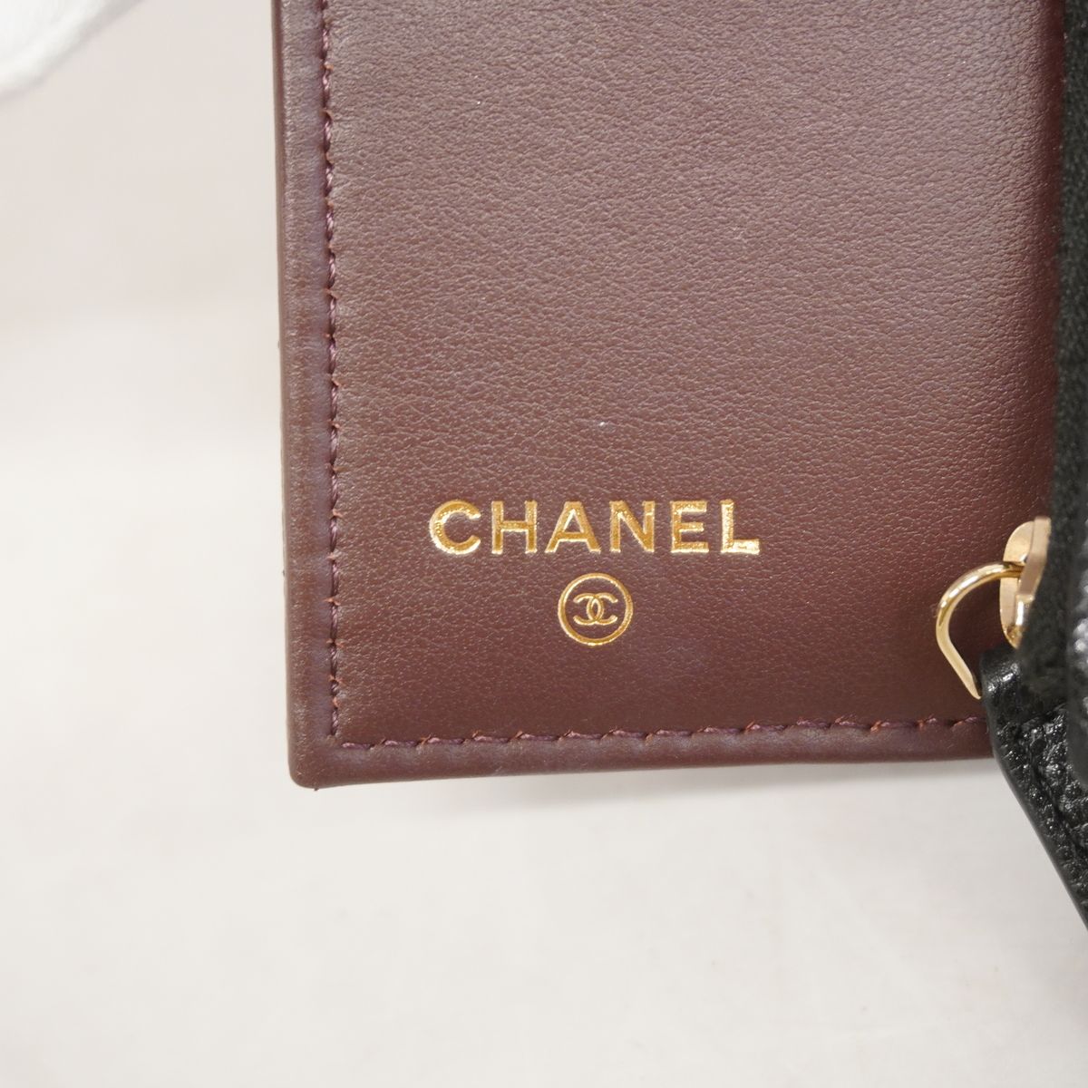 Chanel Trifold Wallet Quilted Caviar Leather Black Champagne Gold — view 4