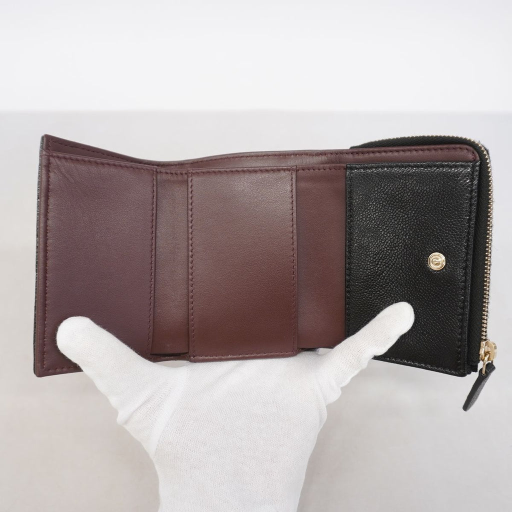 Chanel Trifold Wallet Quilted Caviar Leather Black Champagne Gold — view 3