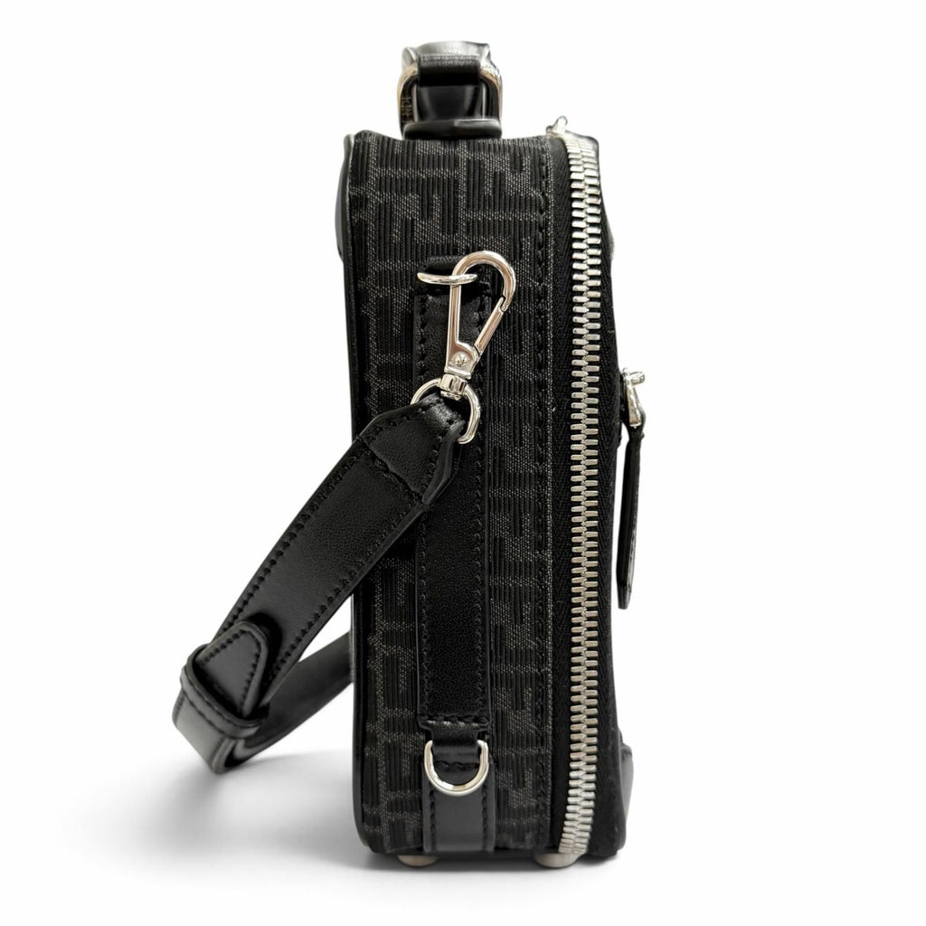 Fendi Micro FF Jacquard Leather Travel Mini Shoulder Bag Black — view 6