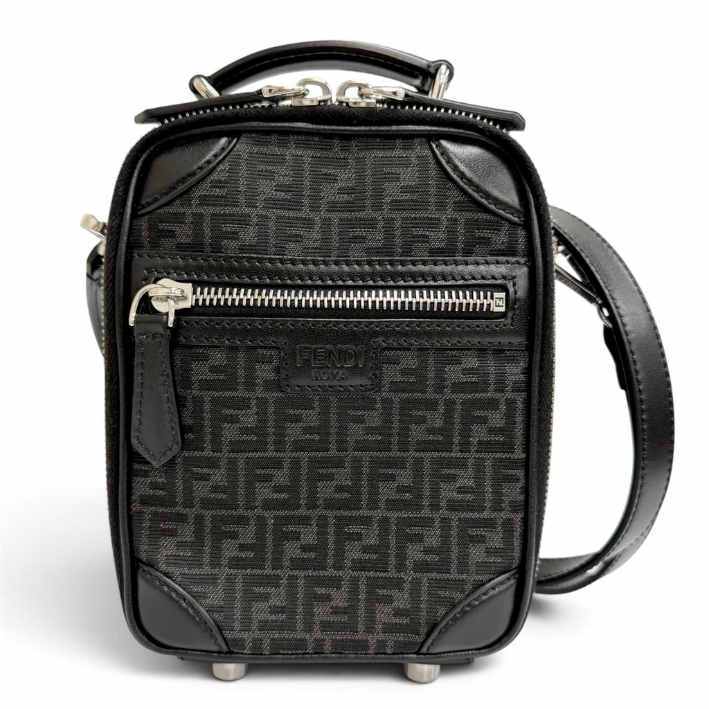 Fendi Micro FF Jacquard Leather Travel Mini Shoulder Bag Black