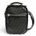 Fendi Micro FF Jacquard Leather Travel Mini Shoulder Bag Black