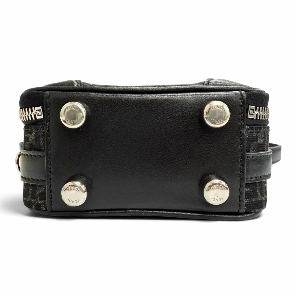 Fendi Micro FF Jacquard Leather Travel Mini Shoulder Bag Black — view 7