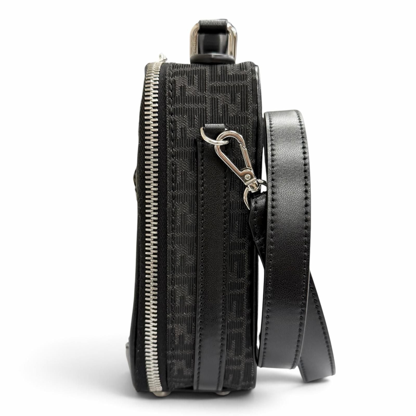 Fendi Micro FF Jacquard Leather Travel Mini Shoulder Bag Black — view 5