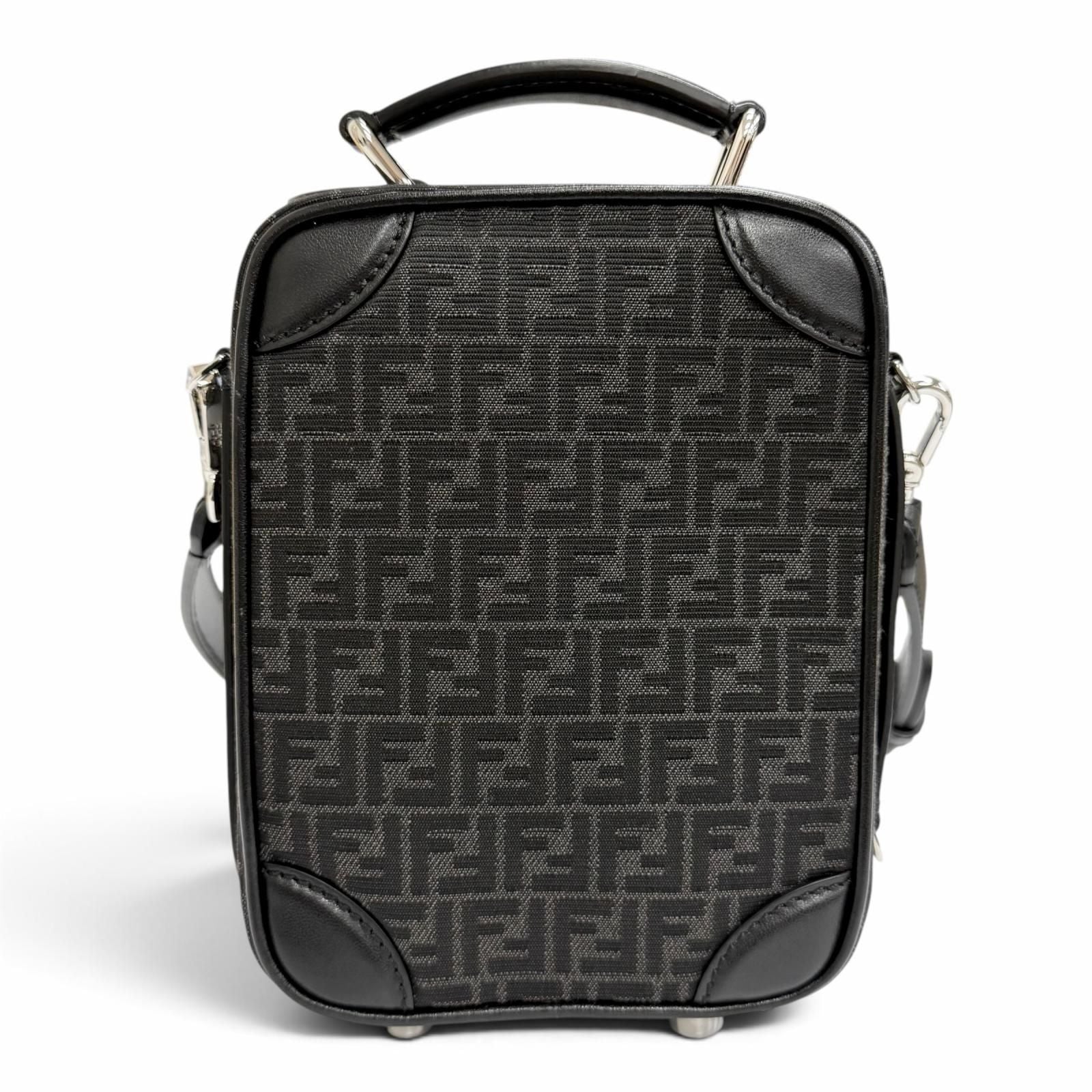 Fendi Micro FF Jacquard Leather Travel Mini Shoulder Bag Black — view 4