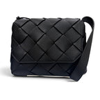 Bottega Veneta Diago Gray Leather Intrecciato Shoulder Bag Black