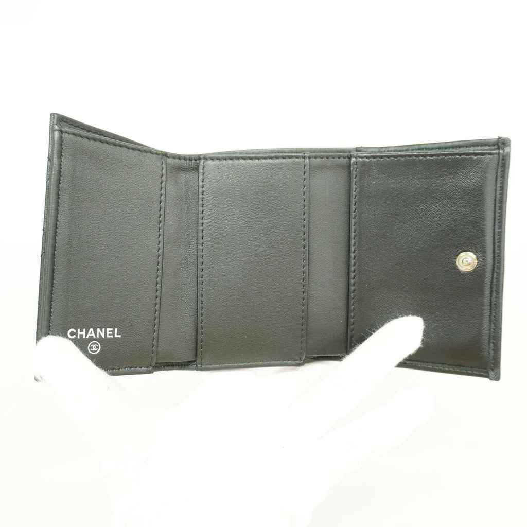 Chanel Trifold Wallet Quilted Lambskin Black Silver — view 3