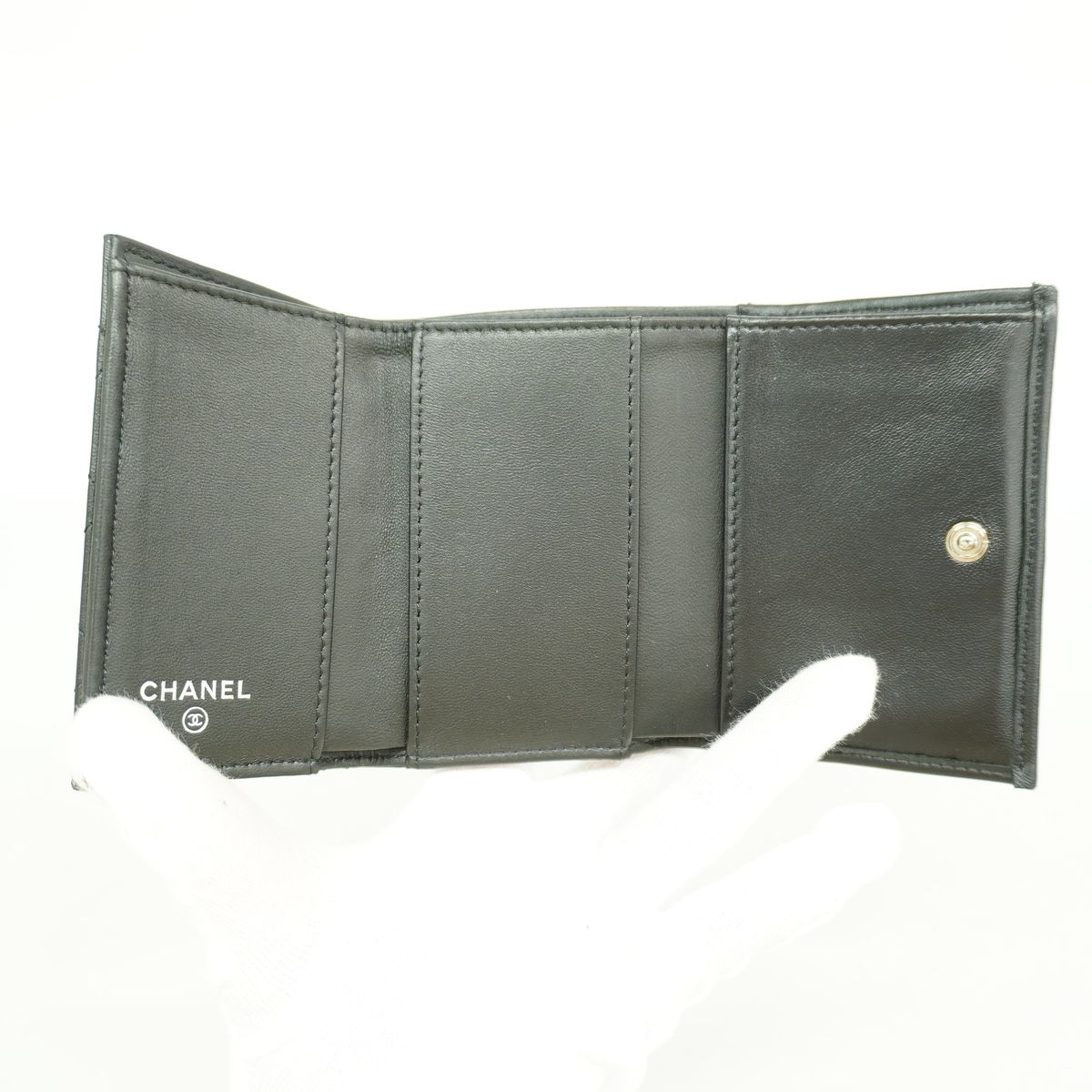 Chanel Trifold Wallet Quilted Lambskin Black Silver — view 3