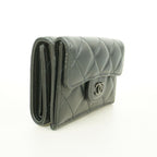 Chanel Trifold Wallet Quilted Lambskin Black Silver — view 2