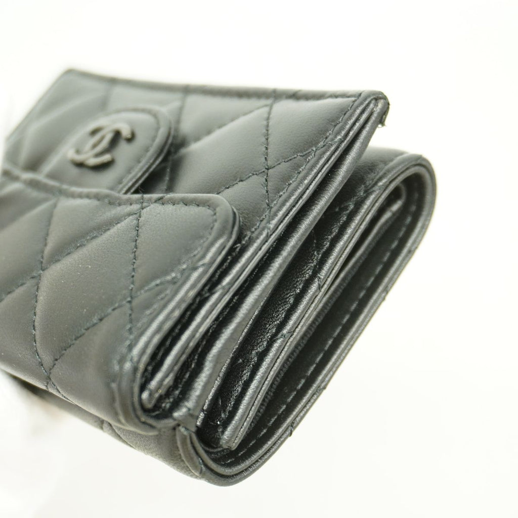 Chanel Trifold Wallet Quilted Lambskin Black Silver — view 5