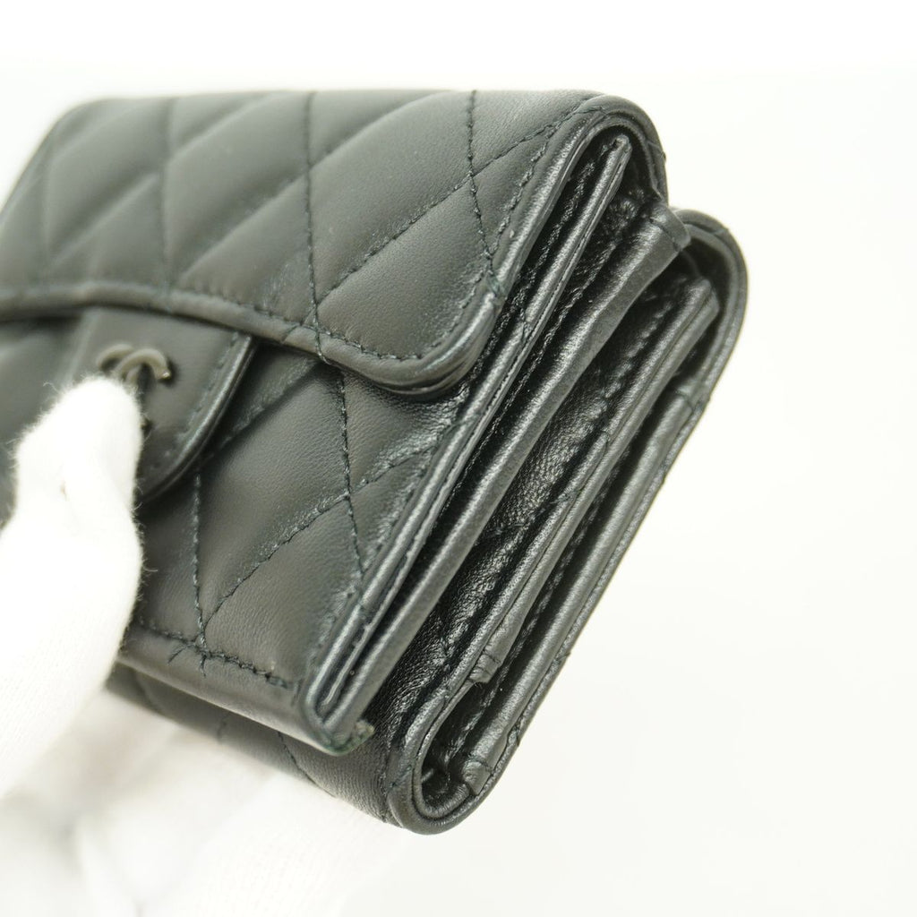 Chanel Trifold Wallet Quilted Lambskin Black Silver — view 6