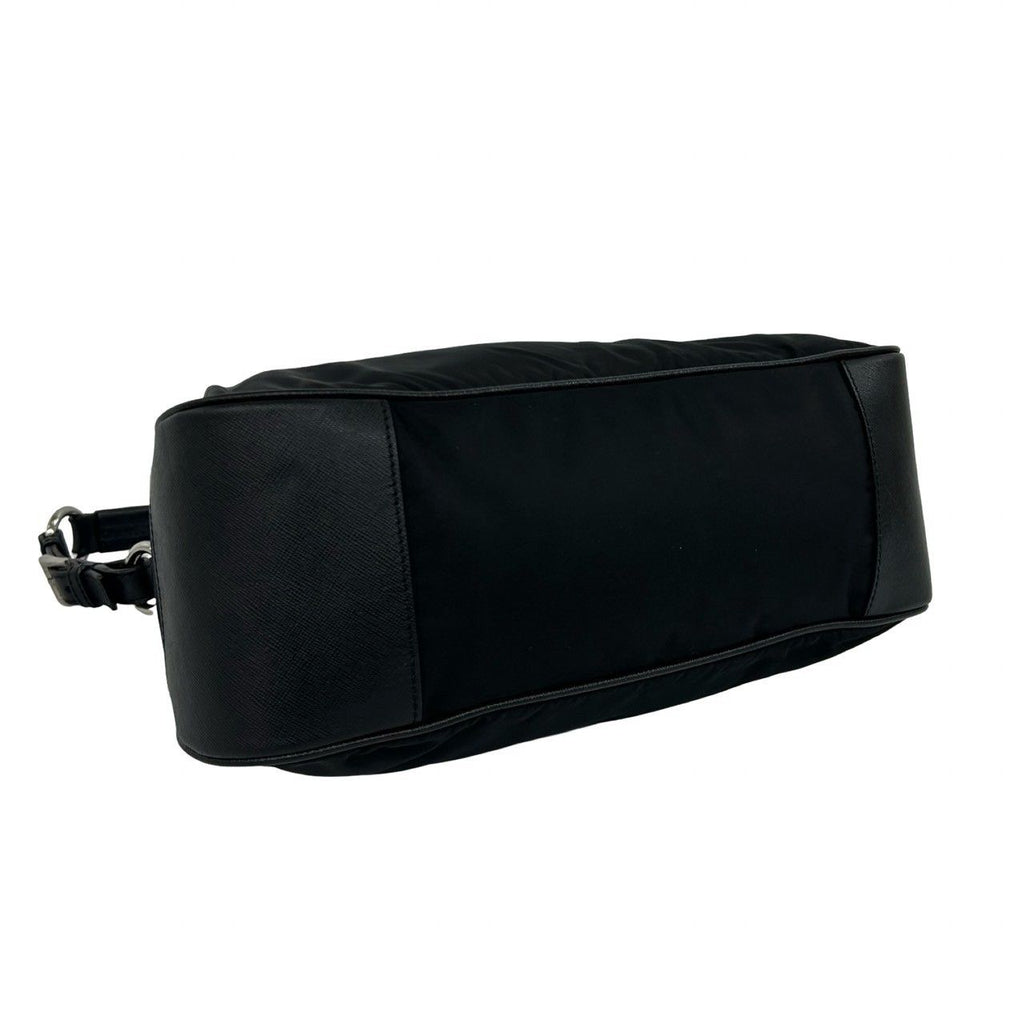 Prada Triangle Logo Tessuto Nylon Leather Shoulder Bag Black — view 7