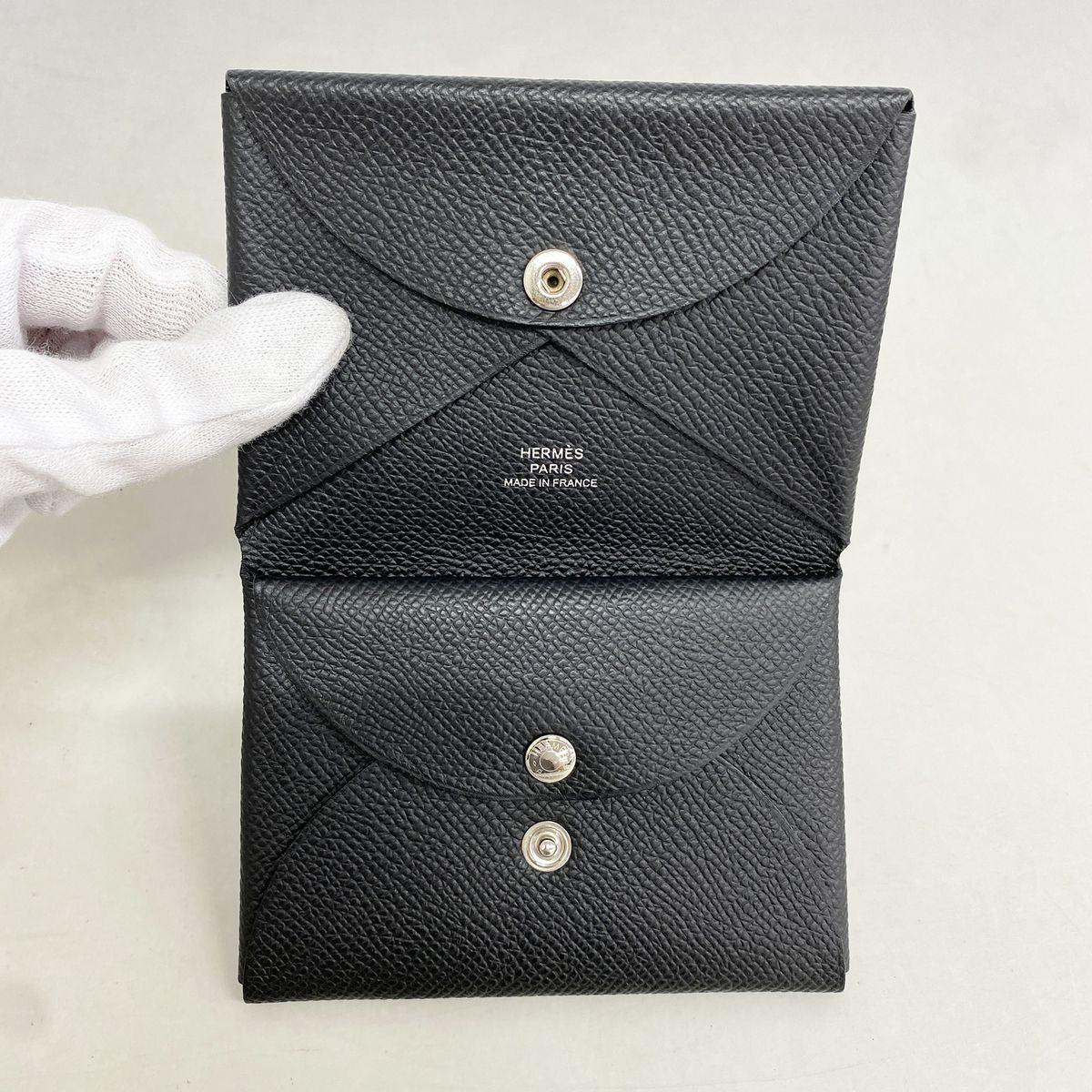 Hermes Coin Purse Calvi Duo Veau Epsom Black Silver — view 7