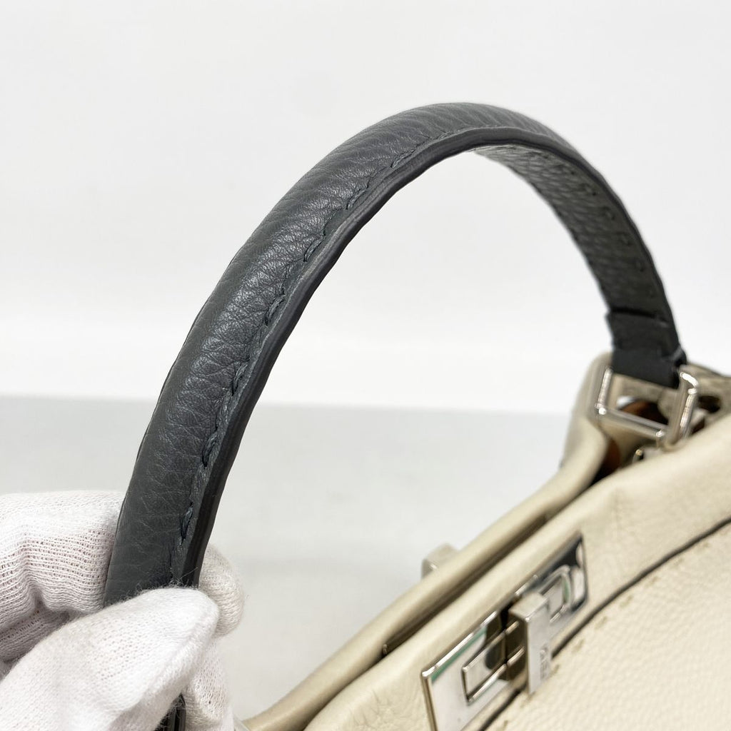 Fendi Handbag Selleria Peekaboo Leather Beige Silver 2-Way Bag — view 8