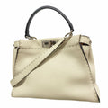 Fendi Handbag Selleria Peekaboo Leather Beige Silver 2-Way Bag