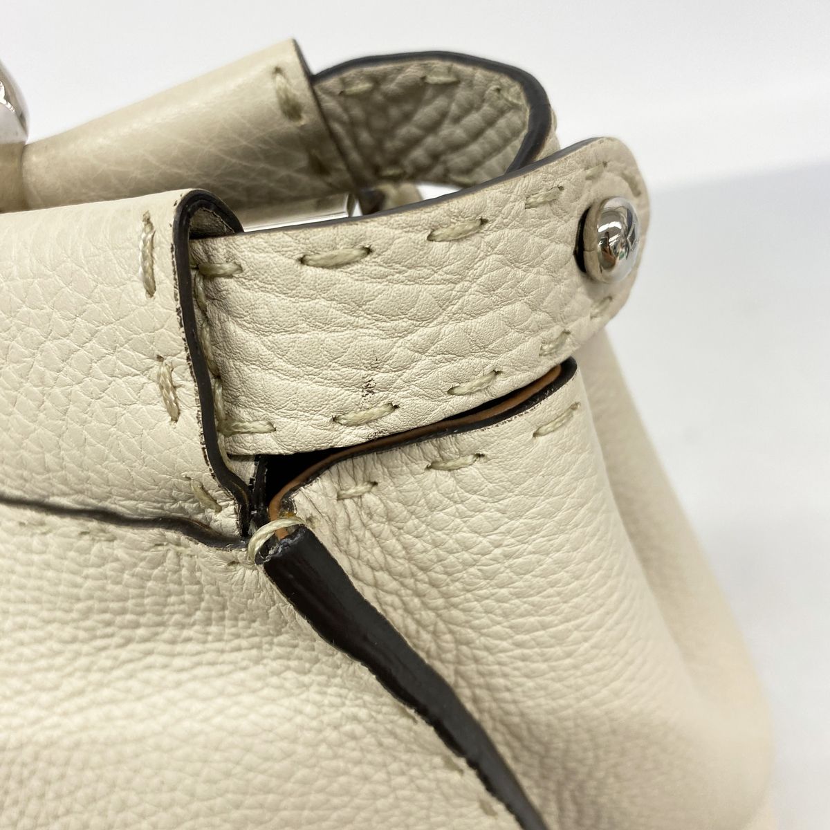 Fendi Handbag Selleria Peekaboo Leather Beige Silver 2-Way Bag — view 7