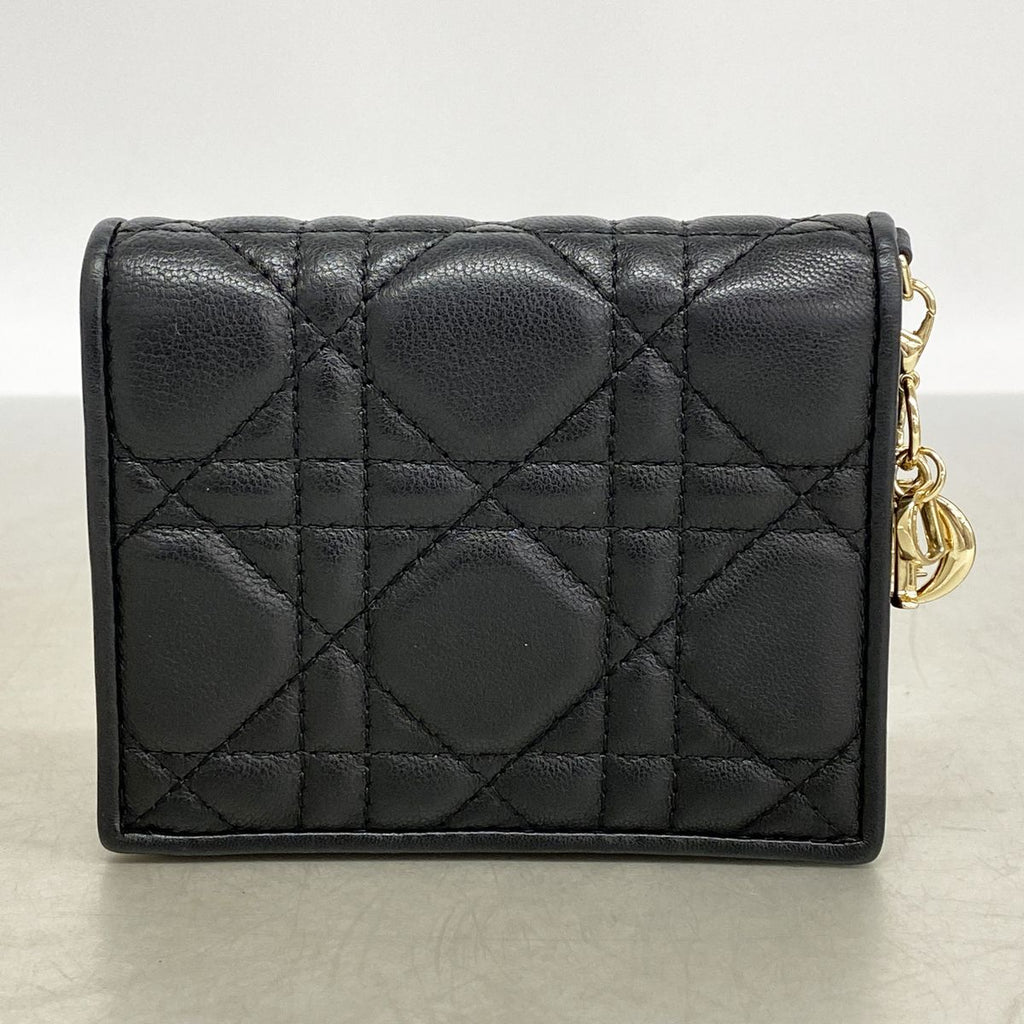 Dior Wallet Cannage Leather Black Champagne Gold — view 7