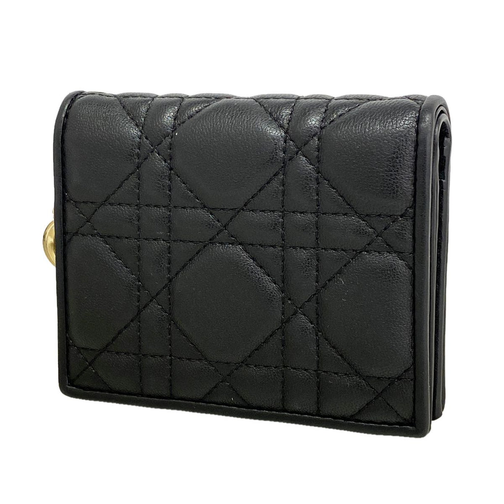 Dior Wallet Cannage Leather Black Champagne Gold