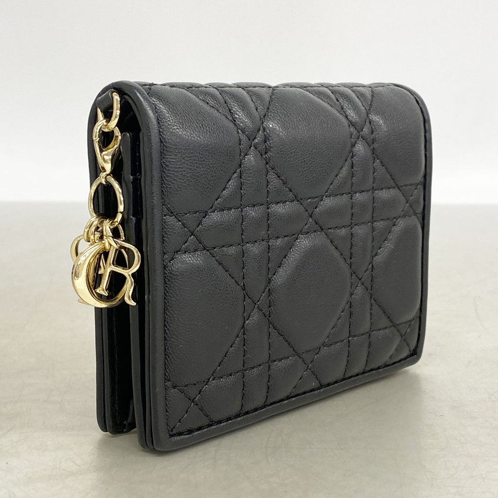Dior Wallet Cannage Leather Black Champagne Gold — view 2