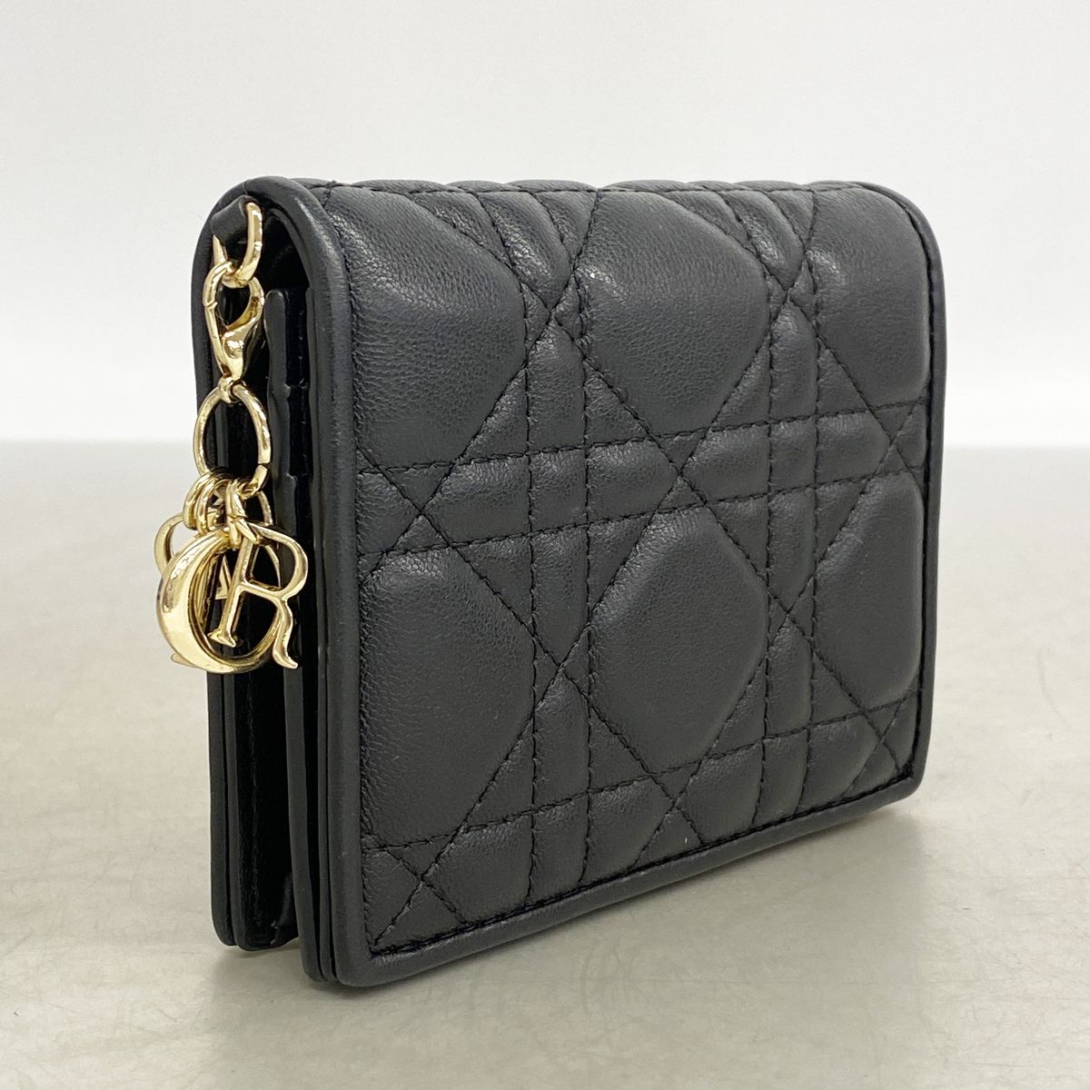 Dior Wallet Cannage Leather Black Champagne Gold — view 2