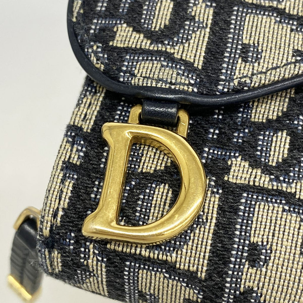 Dior Trifold Wallet Oblique Saddle Canvas Navy Gold — view 8