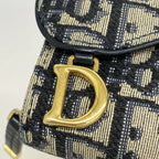 Dior Trifold Wallet Oblique Saddle Canvas Navy Gold — view 8