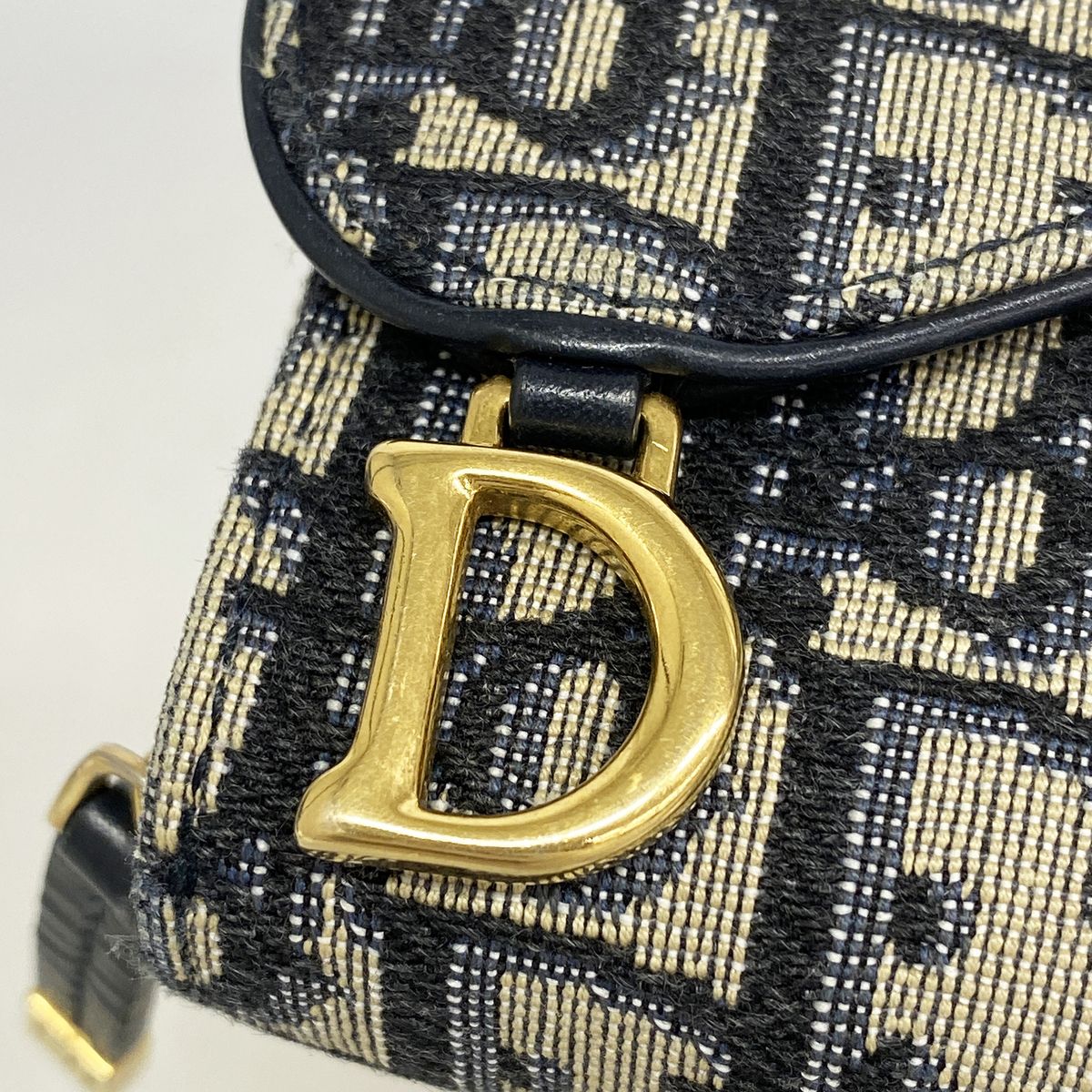 Dior Trifold Wallet Oblique Saddle Canvas Navy Gold — view 8