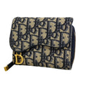 Dior Trifold Wallet Oblique Saddle Canvas Navy Gold