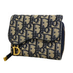 Dior Trifold Wallet Oblique Saddle Canvas Navy Gold