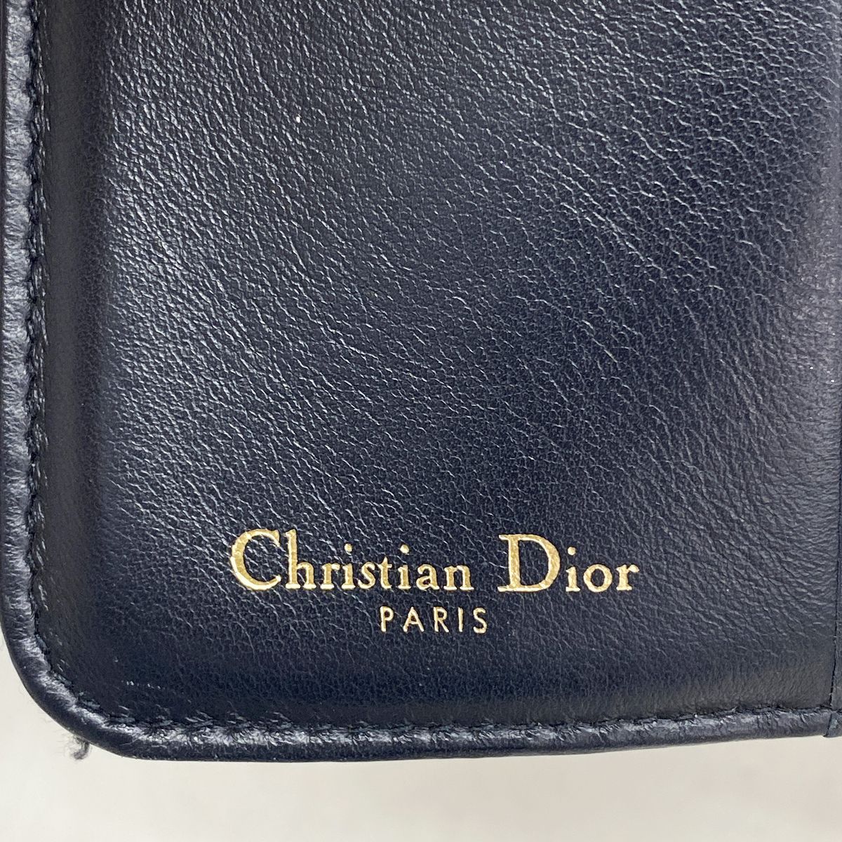 Dior Trifold Wallet Oblique Saddle Canvas Navy Gold — view 4