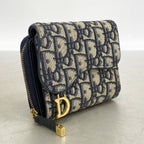 Dior Trifold Wallet Oblique Saddle Canvas Navy Gold — view 2