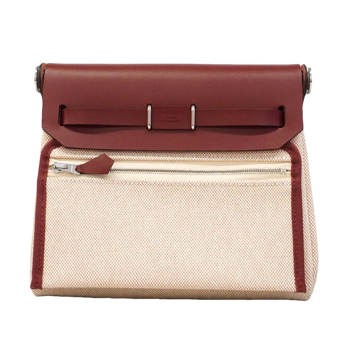 Hermes Shoulder Bag Herbag Zip Mini Toile H Rouge Ash Silver — view 6