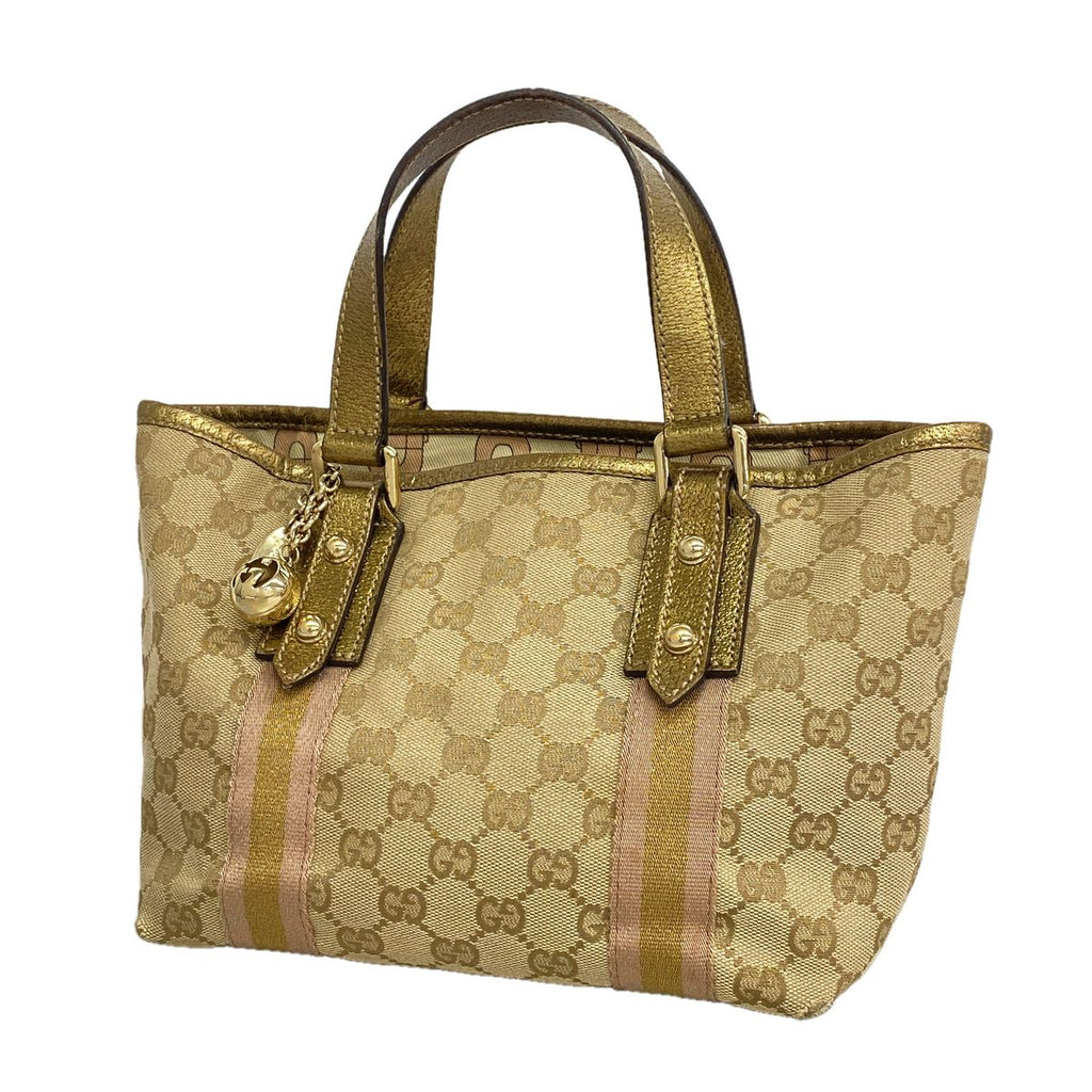 Gucci Handbag GG Canvas Beige Brown Champagne Gold
