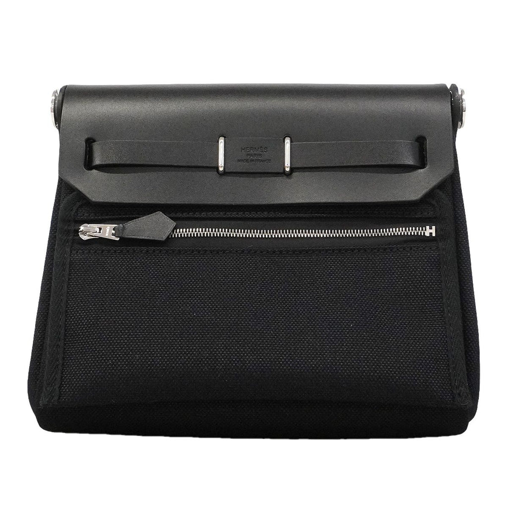 Hermes Shoulder Bag Herbag Zip Mini Toile Military Black Silver — view 6
