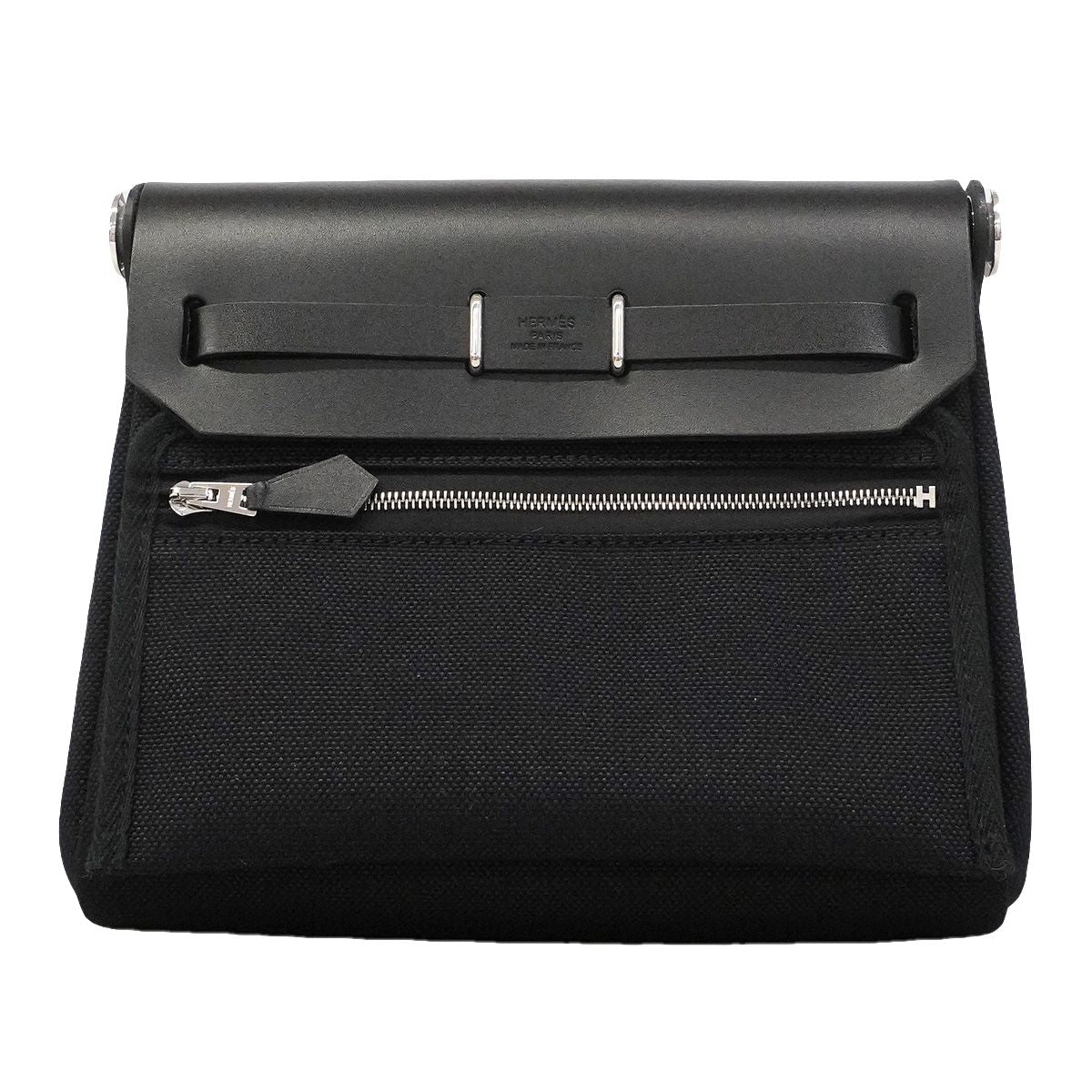 Hermes Shoulder Bag Herbag Zip Mini Toile Military Black Silver — view 6