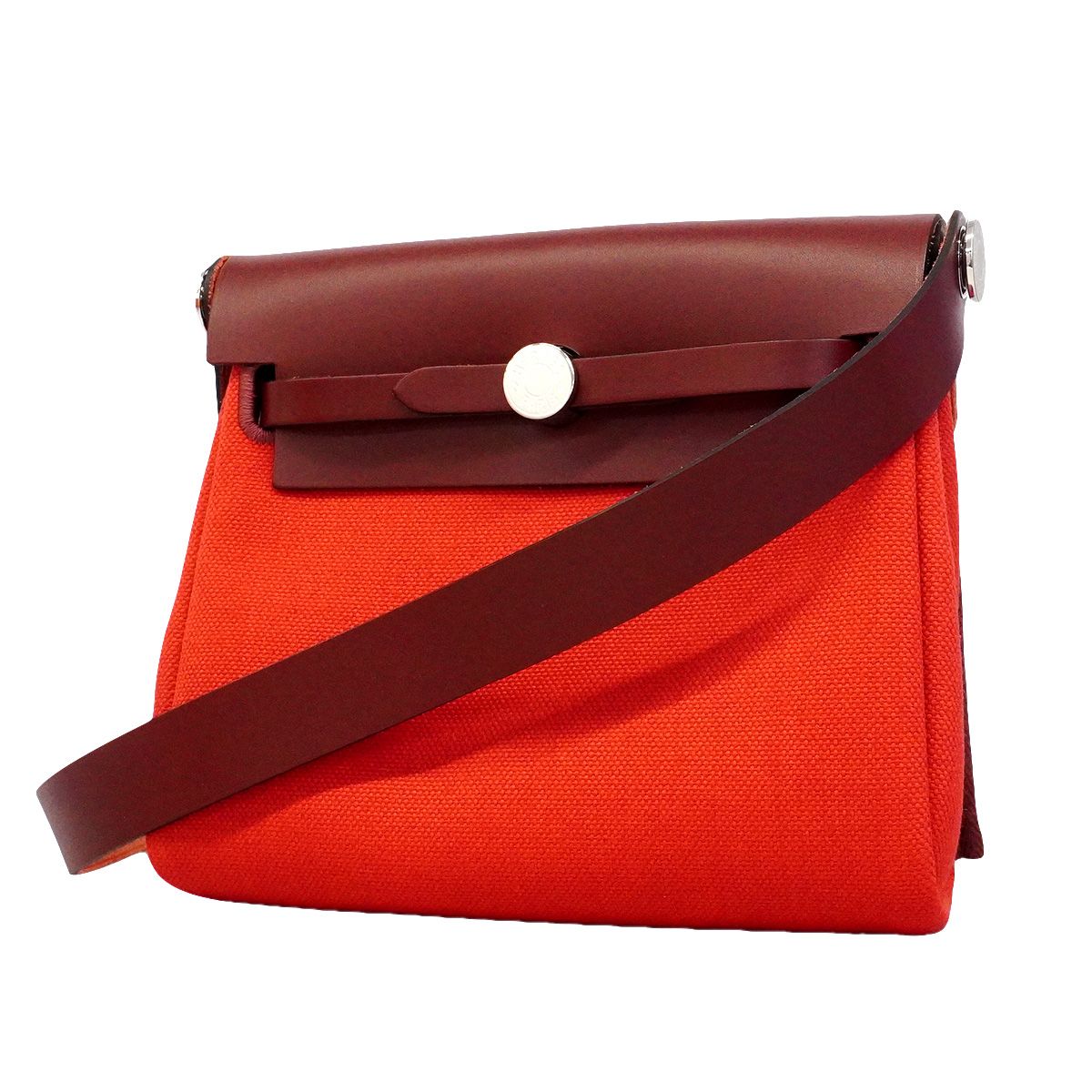 Hermes Shoulder Bag Herbag Zip PM Toile Military Rouge Ladue Silver