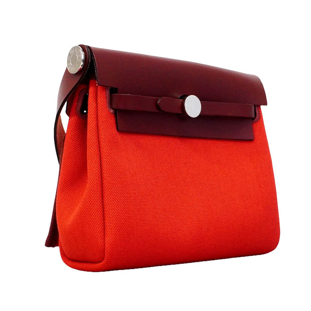 Hermes Shoulder Bag Herbag Zip PM Toile Military Rouge Ladue Silver — view 2