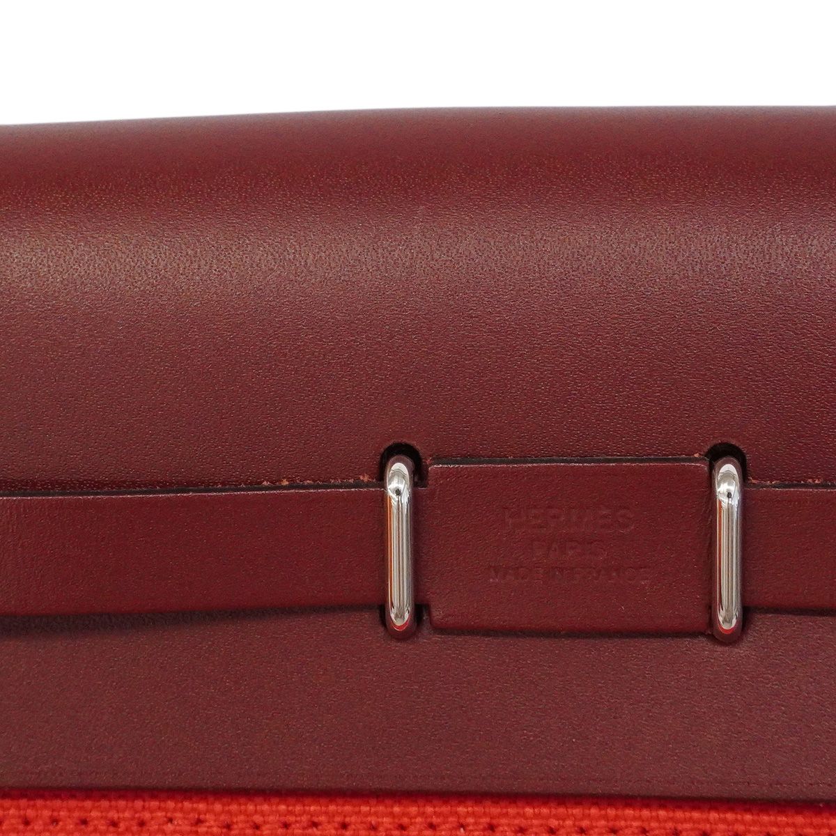Hermes Shoulder Bag Herbag Zip PM Toile Military Rouge Ladue Silver — view 7