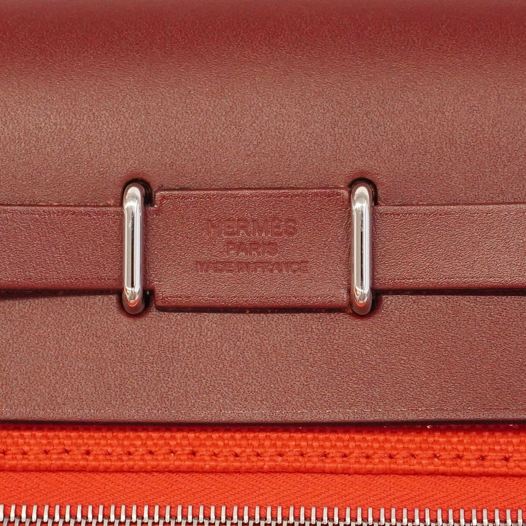 Hermes Shoulder Bag Herbag Zip PM Toile Military Rouge Ladue Silver — view 5