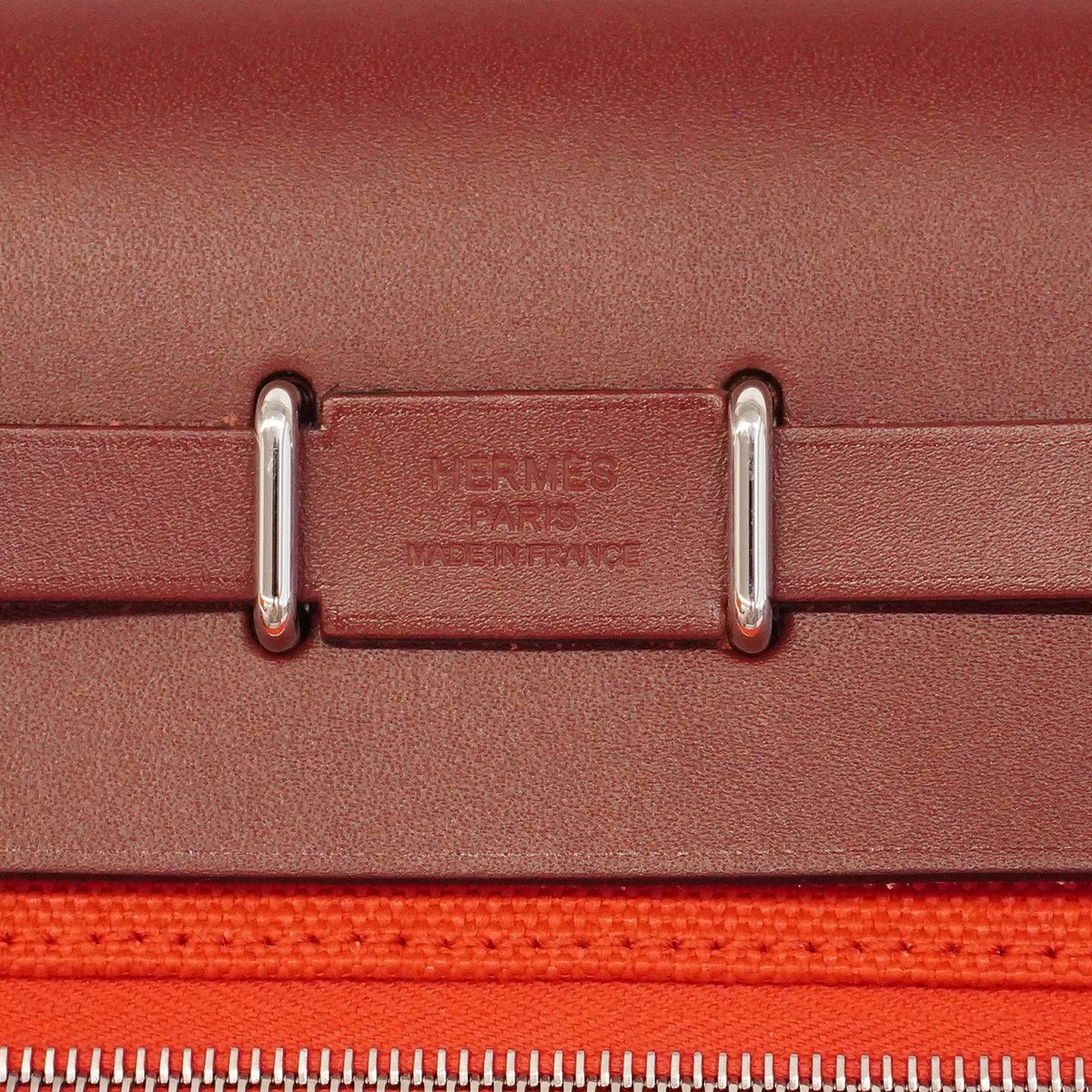 Hermes Shoulder Bag Herbag Zip PM Toile Military Rouge Ladue Silver — view 5