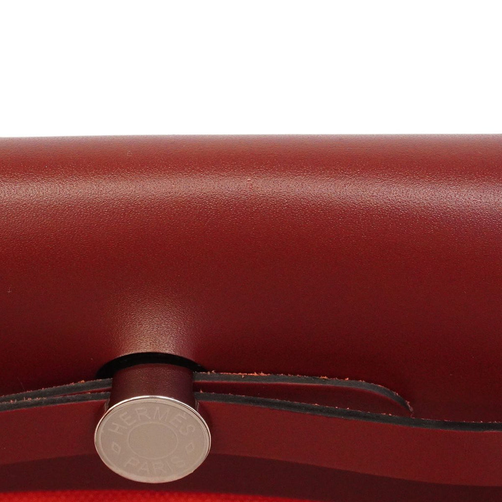 Hermes Shoulder Bag Herbag Zip PM Toile Military Rouge Ladue Silver — view 8