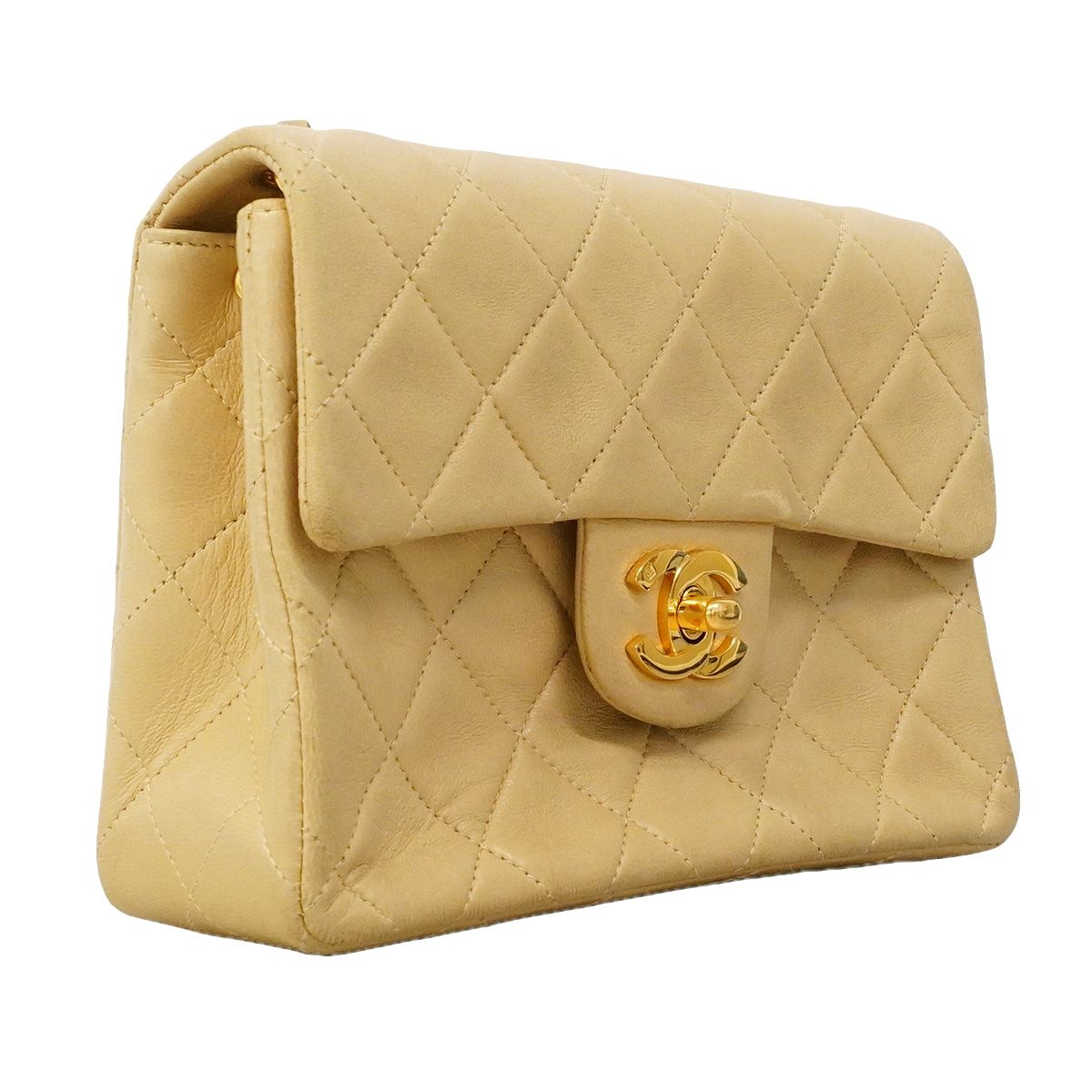 Chanel Shoulder Bag Mini Quilted Lambskin Beige Gold — view 2
