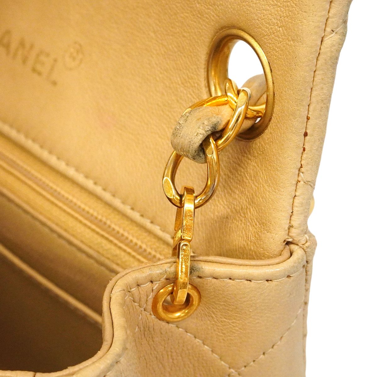 Chanel Shoulder Bag Mini Quilted Lambskin Beige Gold — view 8