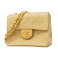 Chanel Shoulder Bag Mini Quilted Lambskin Beige Gold