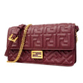 Fendi Shoulder Bag Leather Bordeaux Gold