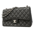 Chanel Shoulder Bag Maxi Quilted Lambskin Black Silver