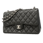 Chanel Shoulder Bag Maxi Quilted Lambskin Black Silver