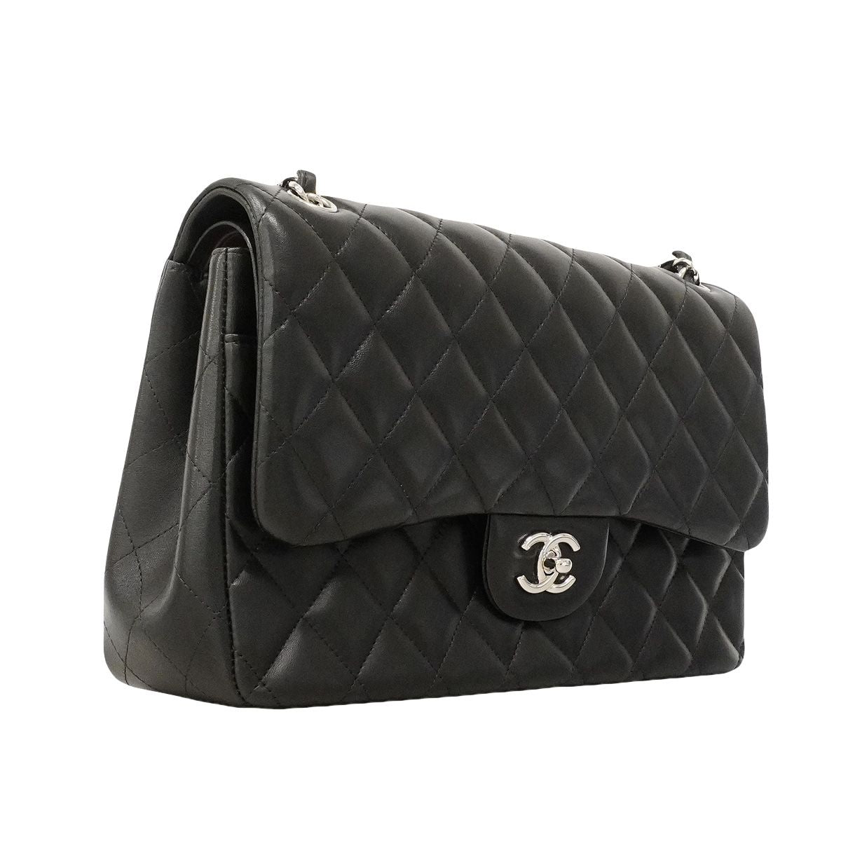 Chanel Shoulder Bag Maxi Quilted Lambskin Black Silver — view 2