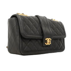 Chanel Shoulder Bag Quilted Lambskin Black Gold — view 2